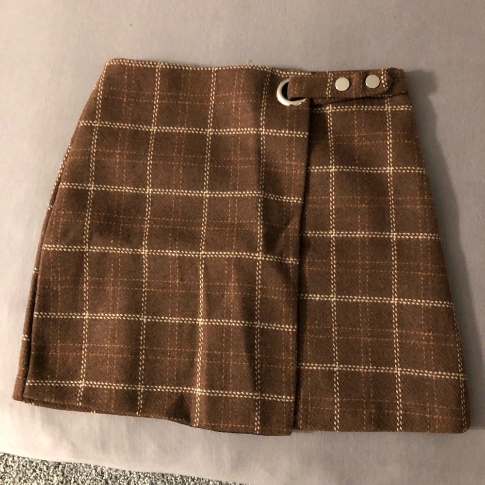 Brown Plaid Mini Skirt